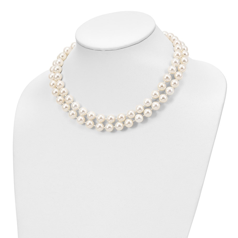 Fashion Majestik 10-11mm White Imitation Shell Pearl Hand-Knotted Slip-On Necklace