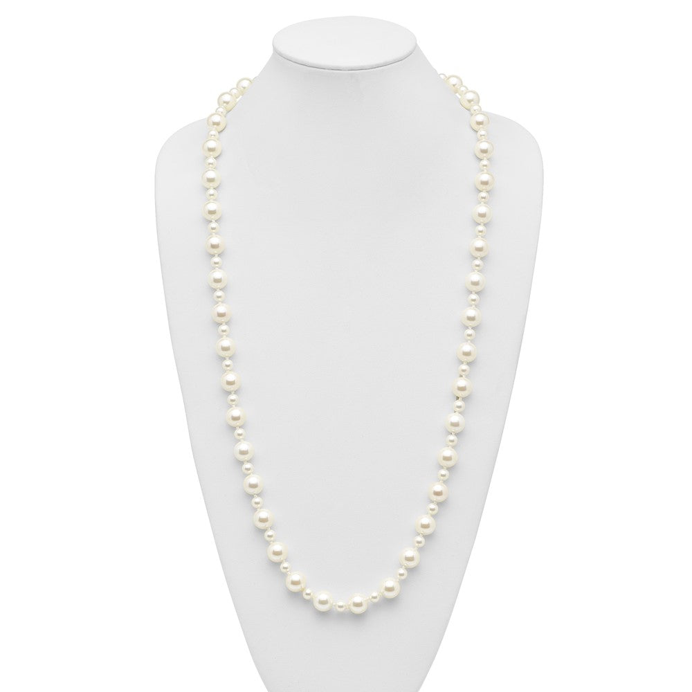 Fashion Majestik 7 And 12mm White Imitation Shell Pearl Hand-Knotted Slip-On Necklace