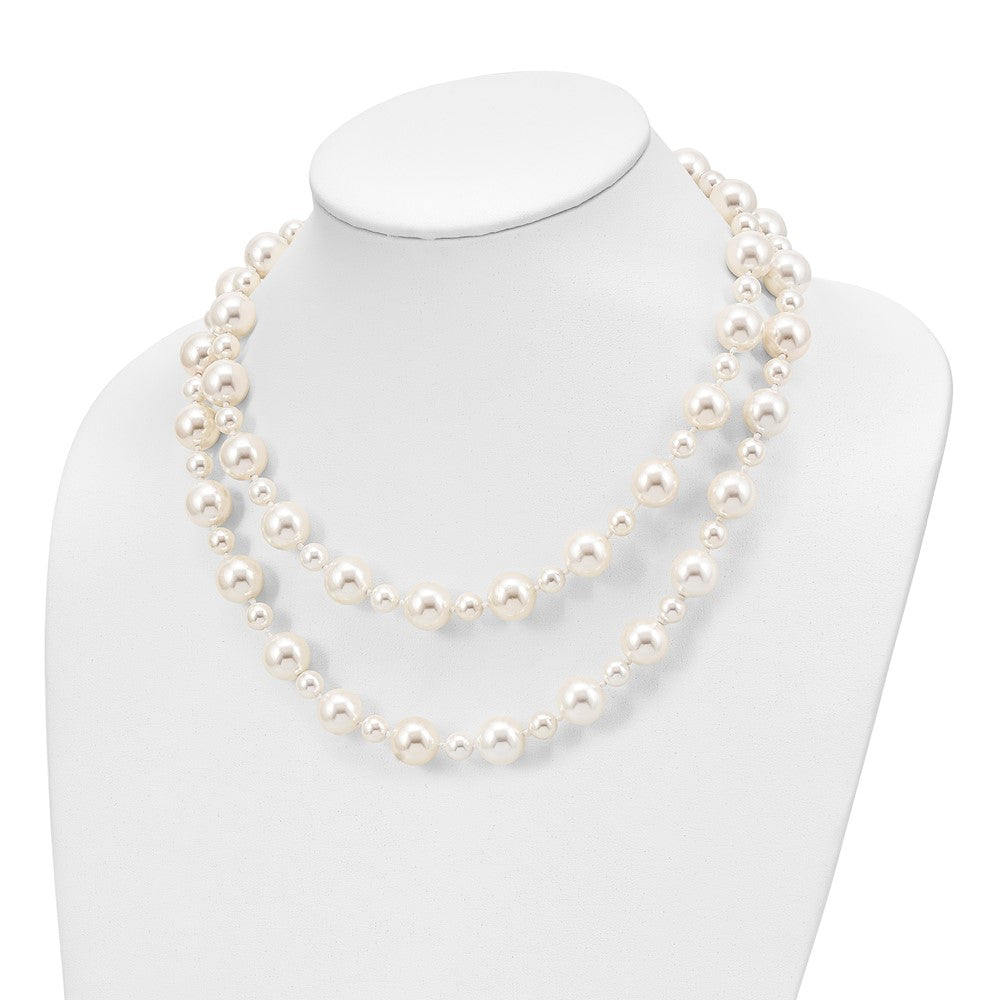 Fashion Majestik 7 And 12mm White Imitation Shell Pearl Hand-Knotted Slip-On Necklace