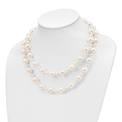 Fashion Majestik 7 And 12mm White Imitation Shell Pearl Hand-Knotted Slip-On Necklace