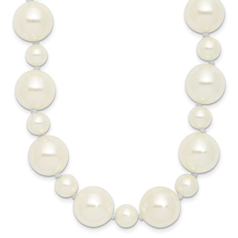 Fashion Majestik 7 And 12mm White Imitation Shell Pearl Hand-Knotted Slip-On Necklace