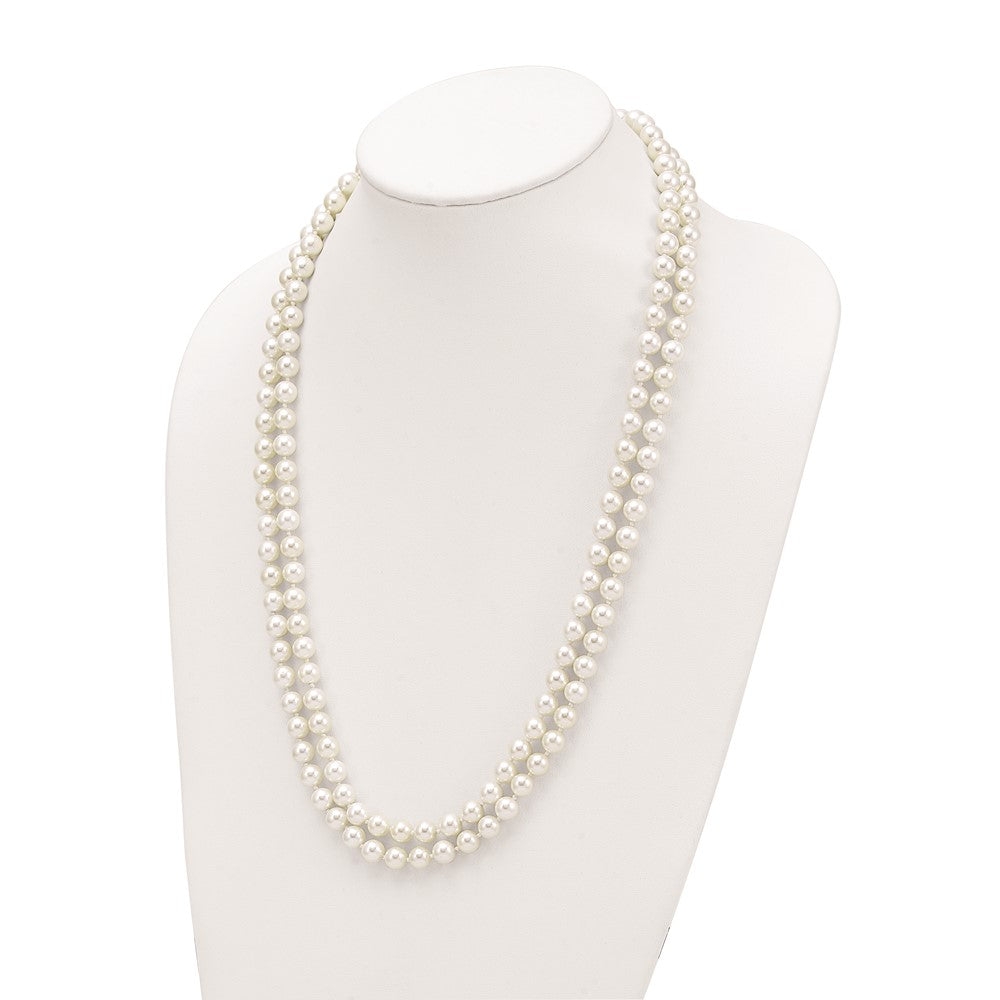 Fashion Majestik 8-9mm White Imitation Shell Pearl Hand-Knotted Endless Slip-On Necklace