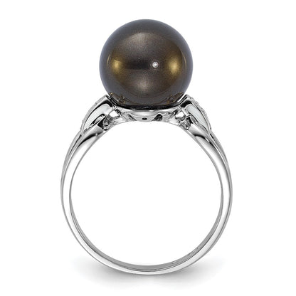 Sterling Silver Majestik 10-11mm Black Shell Bead & Cz Ring
