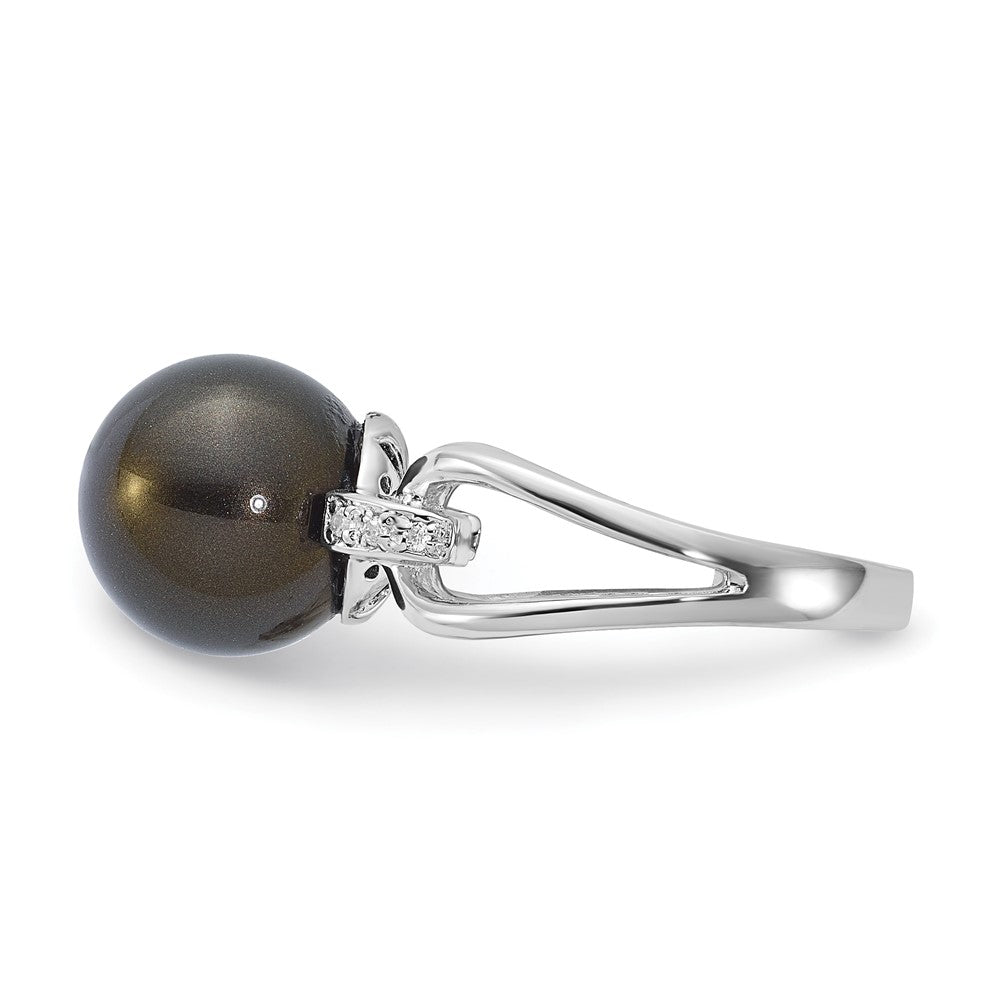 Sterling Silver Majestik 10-11mm Black Shell Bead & Cz Ring
