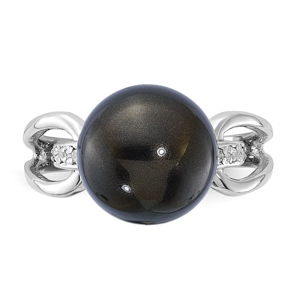 Sterling Silver Majestik 10-11mm Black Shell Bead & Cz Ring