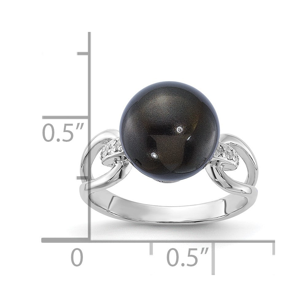 Sterling Silver Majestik 10-11mm Black Shell Bead & Cz Ring
