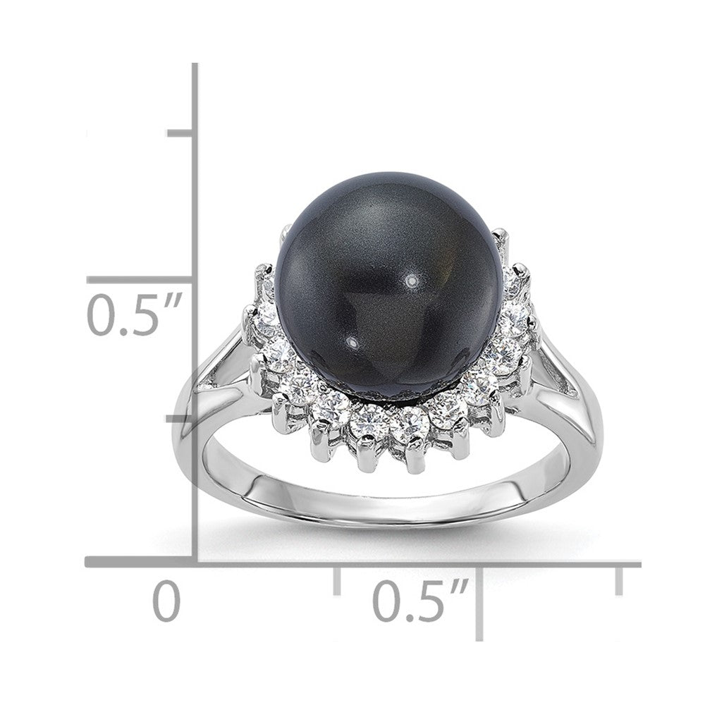 Sterling Silver Majestik 10-11mm Black Shell Bead & Cz Ring