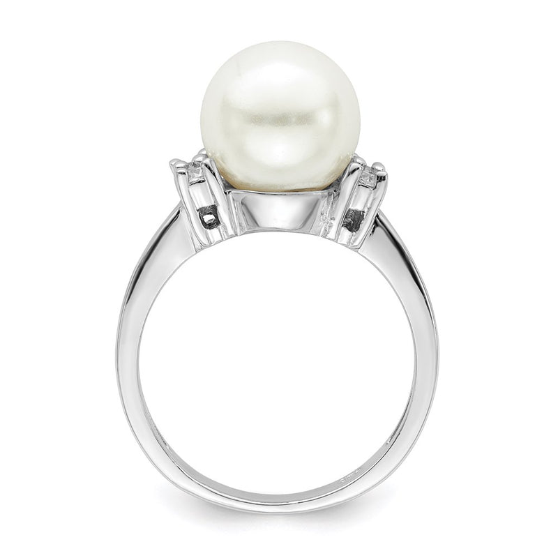 Sterling Silver Majestik Rhodium-Plated Size 6 10-11mm White Imitation Shell Pearl And Cz Ring