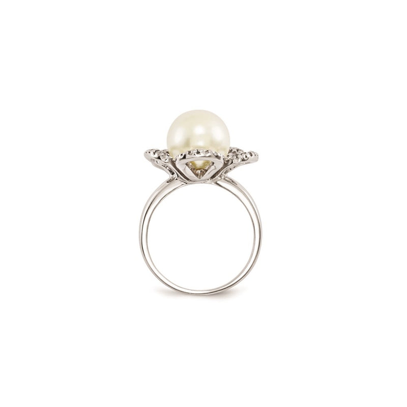Sterling Silver Majestik 10-11mm White Shell Bead & Cz Ring