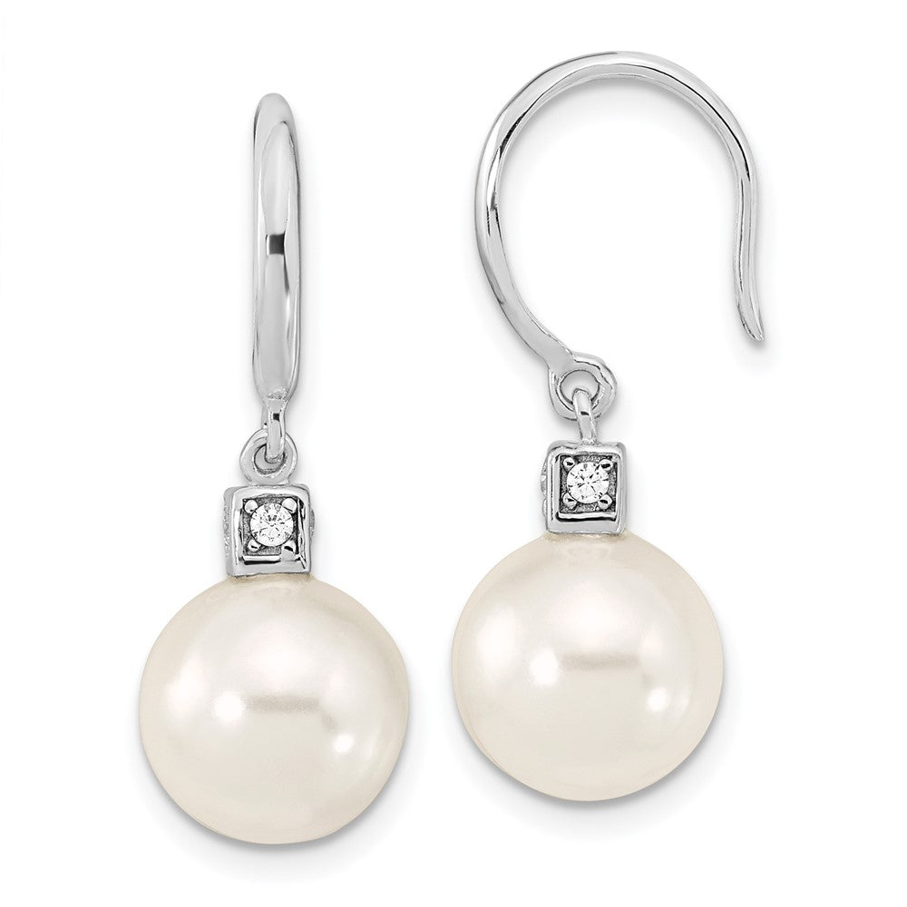 Sterling Silver Majestik Rhodium-Plated 10-11mm White Imitation Shell Pearl And Cz Earrings Spring Ring Clasp 17 Inch Necklace Set