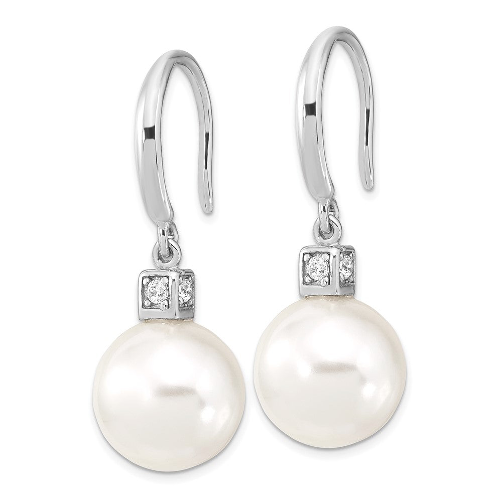 Sterling Silver Majestik Rhodium-Plated 10-11mm White Imitation Shell Pearl And Cz Earrings Spring Ring Clasp 17 Inch Necklace Set