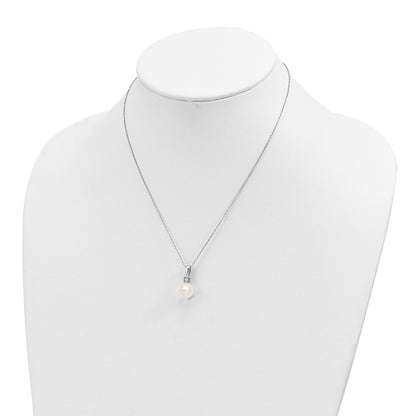 Sterling Silver Majestik Rhodium-Plated 10-11mm White Imitation Shell Pearl And Cz Earrings Spring Ring Clasp 17 Inch Necklace Set