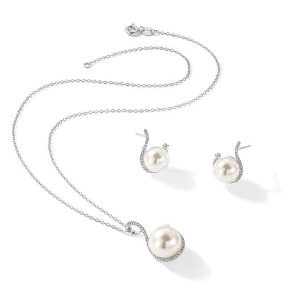 sterling-silver-majestik-rhodium-plated-10-12mm-white-imitation-shell-pearl-and-cz-earrings-spring-ring-clasp-17-inch-necklace-set