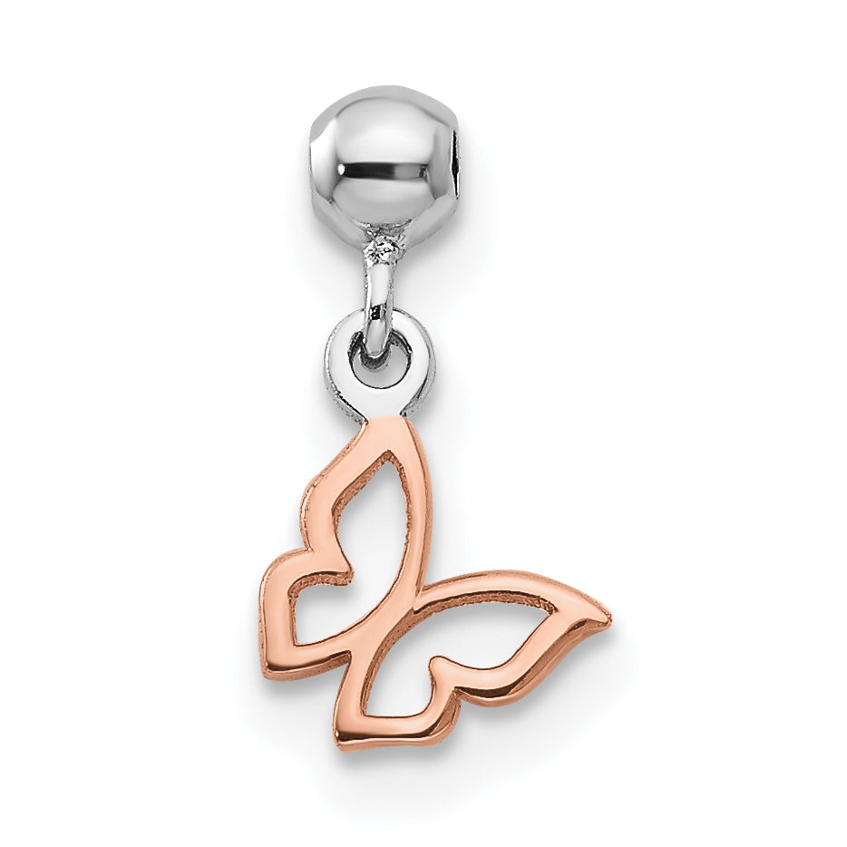 Sterling Silver Mio Memento Rhodium-Plated Rose-Tone Butterfly Charm