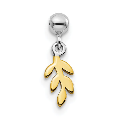 Sterling Silver Mio Memento Rhodium-Plated Gold-Tone Dangle Leave Charm