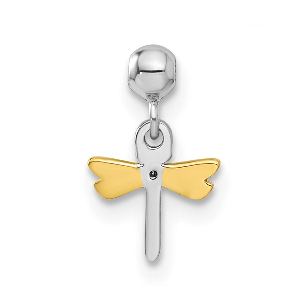 Sterling Silver Mio Memento Rhodium-Plated Gold-Tone Cz Dragonfly Charm