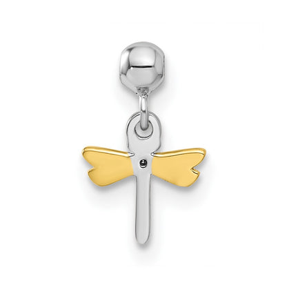 Sterling Silver Mio Memento Rhodium-Plated Gold-Tone Cz Dragonfly Charm