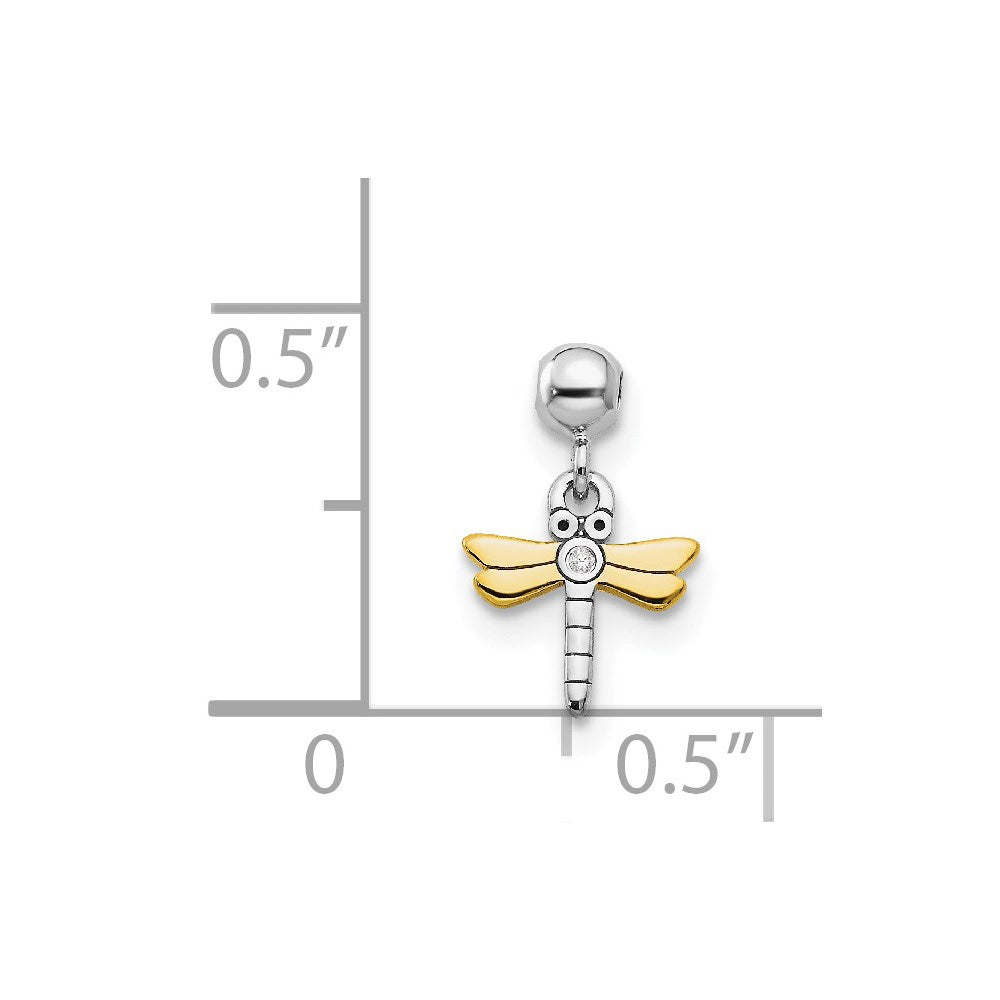 Sterling Silver Mio Memento Rhodium-Plated Gold-Tone Cz Dragonfly Charm