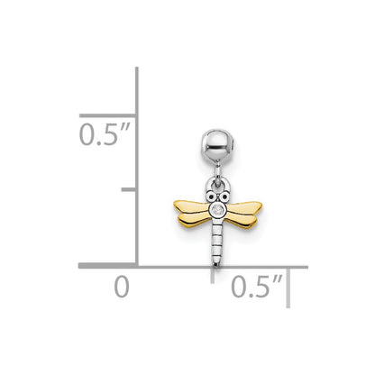Sterling Silver Mio Memento Rhodium-Plated Gold-Tone Cz Dragonfly Charm