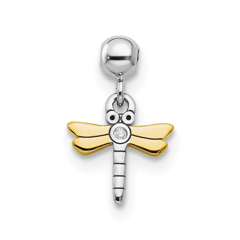 Sterling Silver Mio Memento Rhodium-Plated Gold-Tone Cz Dragonfly Charm