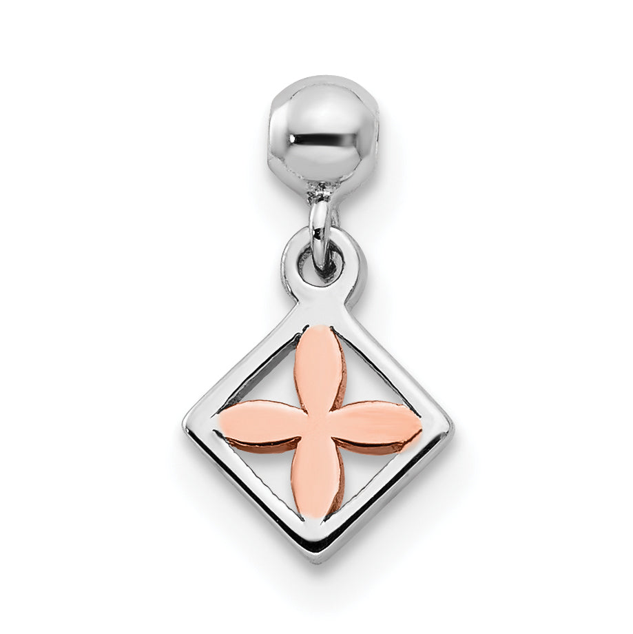 Sterling Silver Mio Memento Rhodium-Plated Rose-Tone Dangle Flower Charm