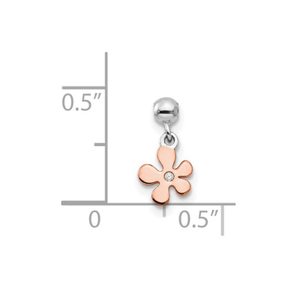 Sterling Silver Mio Memento Rhodium-Plated Rose-Tone Cz Flower Charm