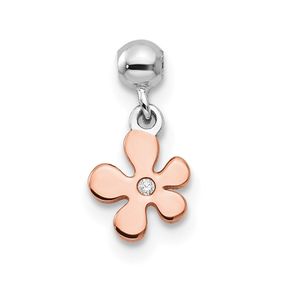 Sterling Silver Mio Memento Rhodium-Plated Rose-Tone Cz Flower Charm