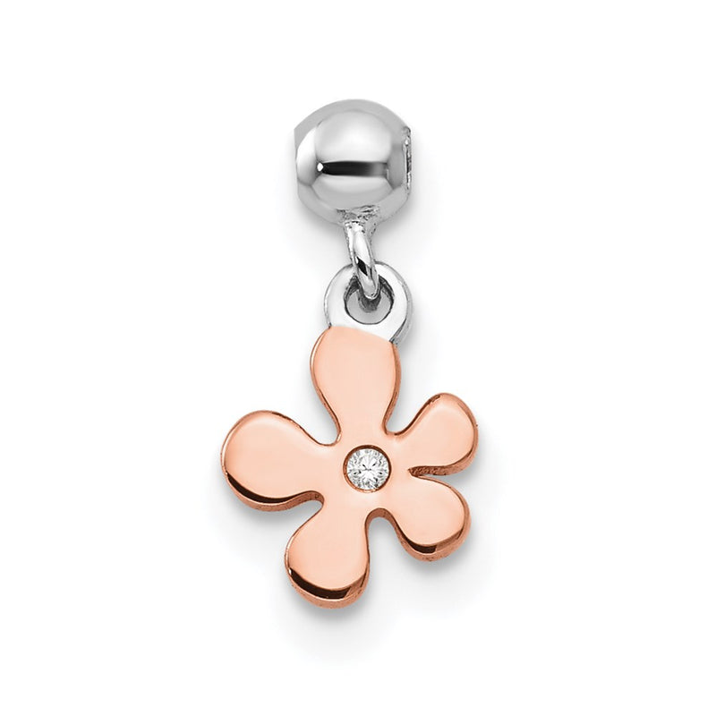 Sterling Silver Mio Memento Rhodium-Plated Rose-Tone Cz Flower Charm