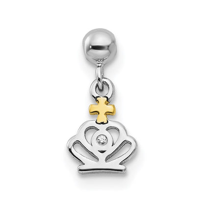 Sterling Silver Mio Memento Rhodium-Plated Gold-Tone Cz Dangle Crown Charm