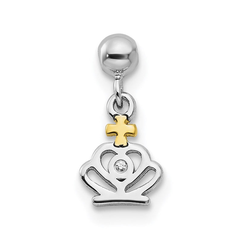 Sterling Silver Mio Memento Rhodium-Plated Gold-Tone Cz Dangle Crown Charm