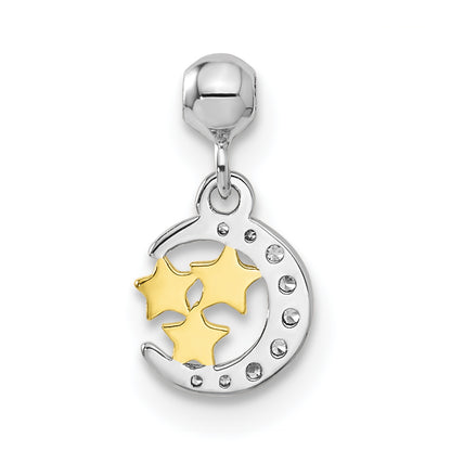 Sterling Silver Mio Memento Rhodium-Plated Gold-Tone Cz Dangle Moon Charm