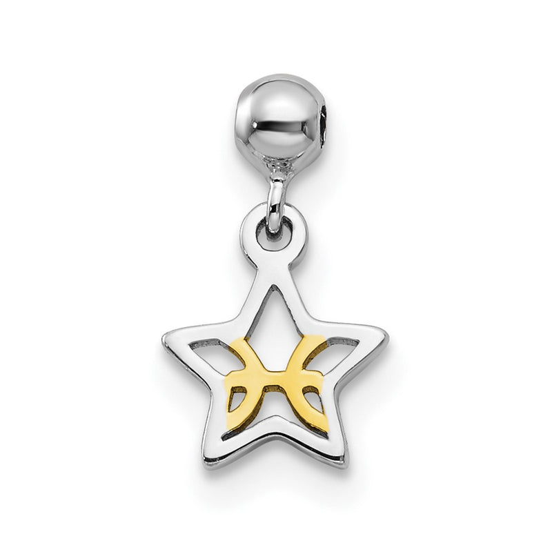 Sterling Silver Mio Memento Rhodium-Plated Gold-Tone Dangle Star Charm