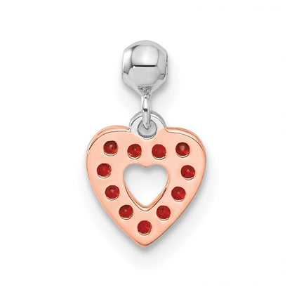 Sterling Silver Mio Memento Rose-Tone Red Cz Dangle Heart Charm