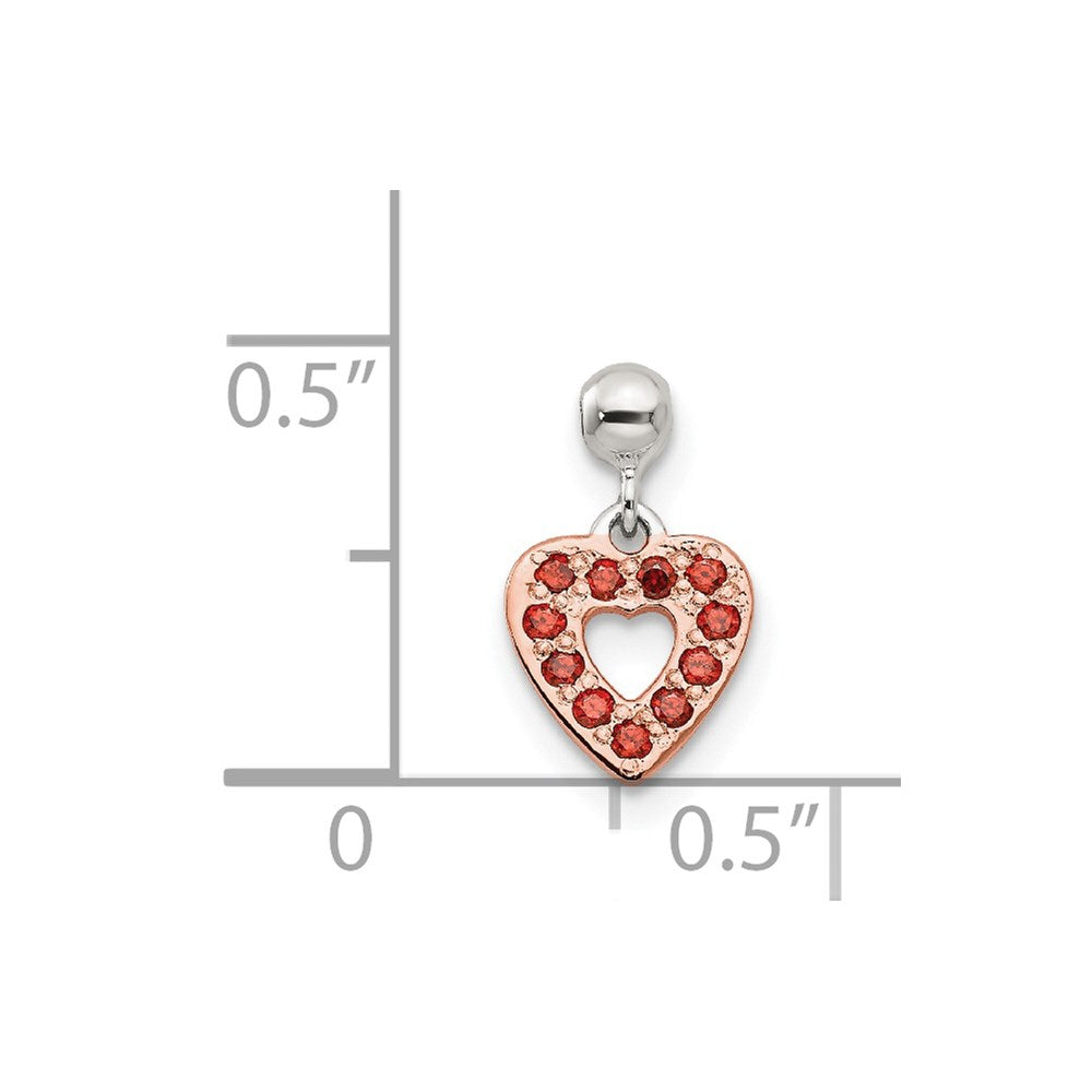Sterling Silver Mio Memento Rose-Tone Red Cz Dangle Heart Charm