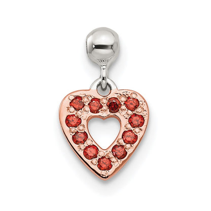 Sterling Silver Mio Memento Rose-Tone Red Cz Dangle Heart Charm