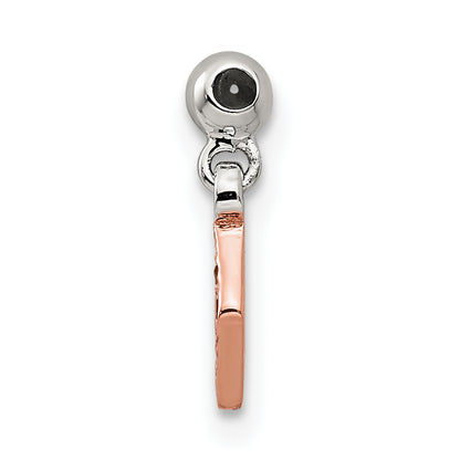 Sterling Silver Mio Memento Rose-Tone Red Cz Dangle Diamond Shaped Charm