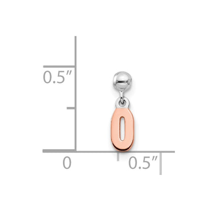 Sterling Silver Mio Memento Rhodium-Plated Rose-Tone Dangle Number 0 Charm
