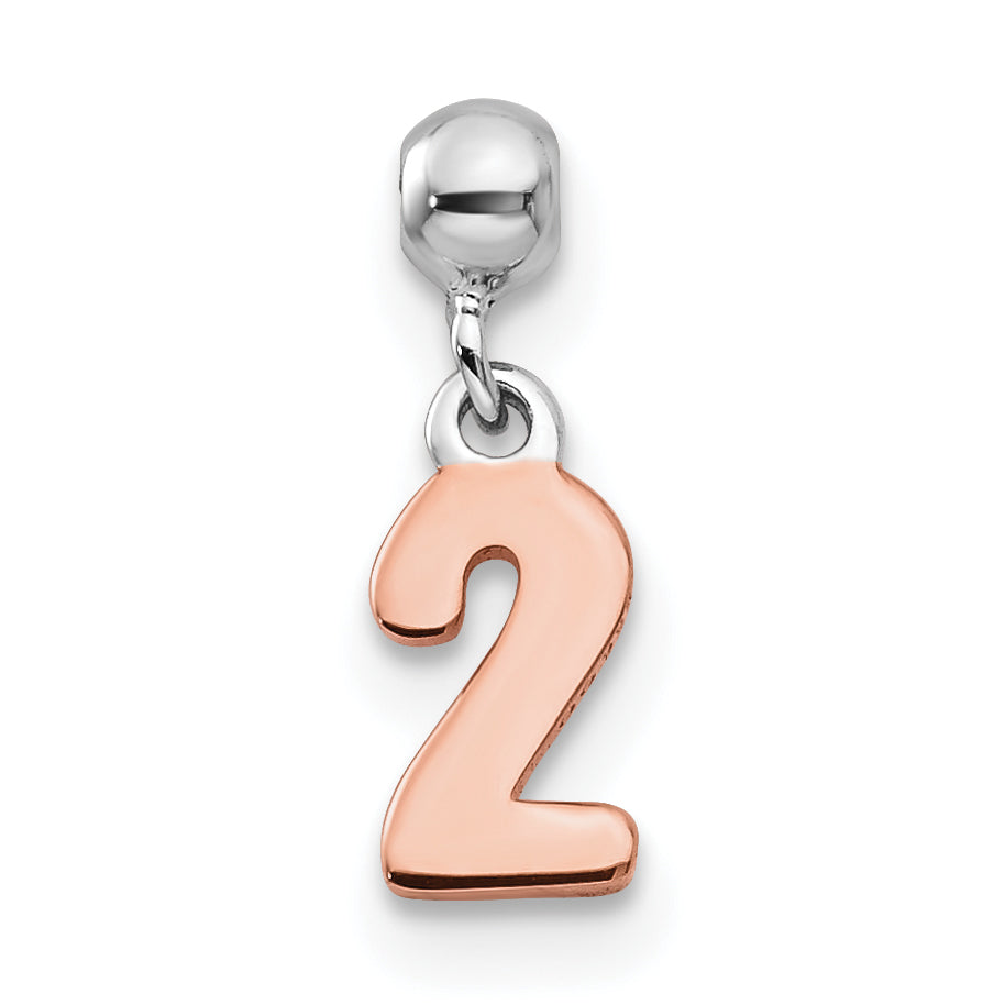 Sterling Silver Mio Memento Rhodium-Plated Rose-Tone Dangle Number 2 Charm