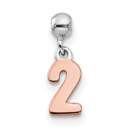 Sterling Silver Mio Memento Rhodium-Plated Rose-Tone Dangle Number 2 Charm