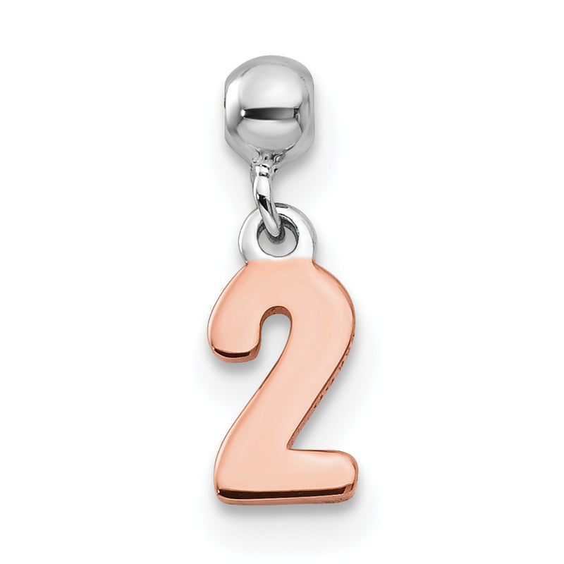 Sterling Silver Mio Memento Rhodium-Plated Rose-Tone Dangle Number 2 Charm