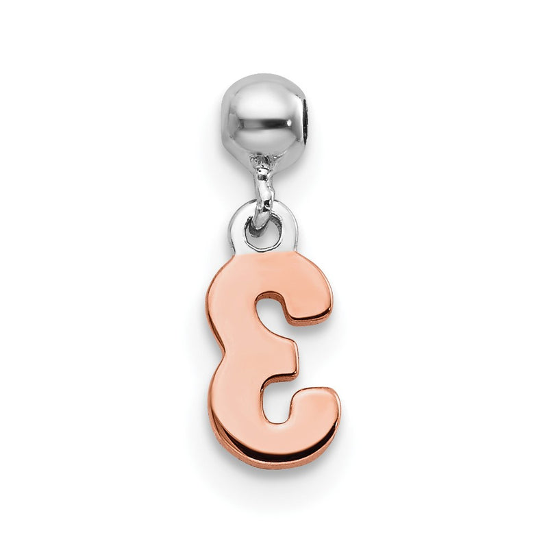 Sterling Silver Mio Memento Rhodium-Plated Rose-Tone Dangle Number 3 Charm
