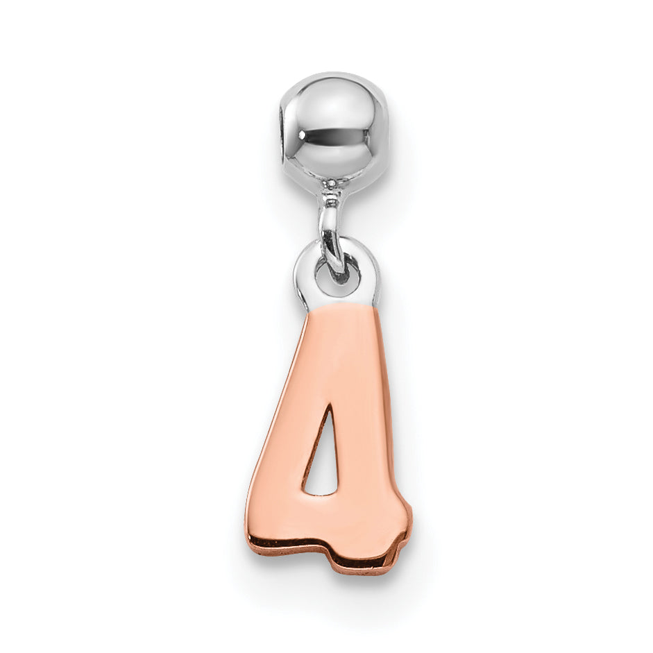 Sterling Silver Mio Memento Rhodium-Plated Rose-Tone Dangle Number 4 Charm