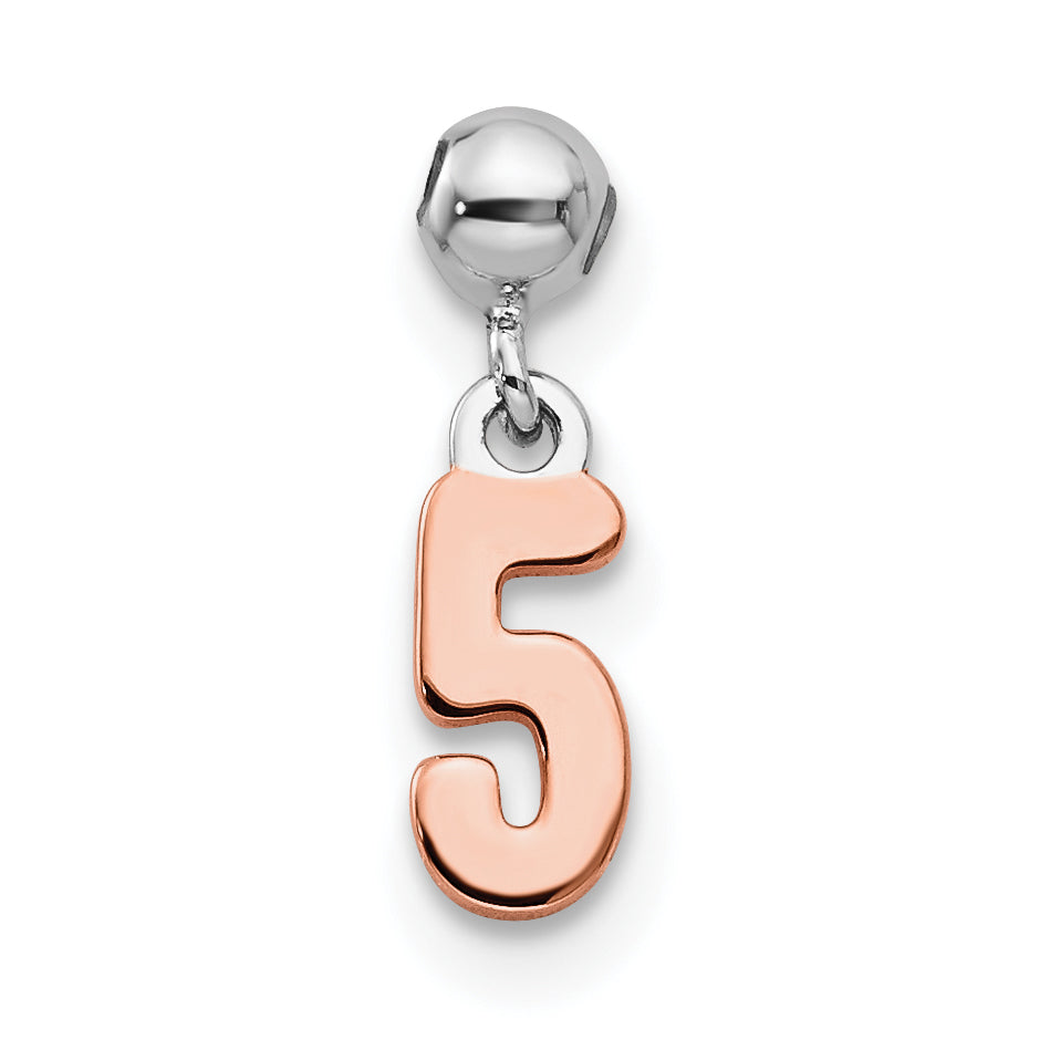 Sterling Silver Mio Memento Rhodium-Plated Rose-Tone Dangle Number 5 Charm