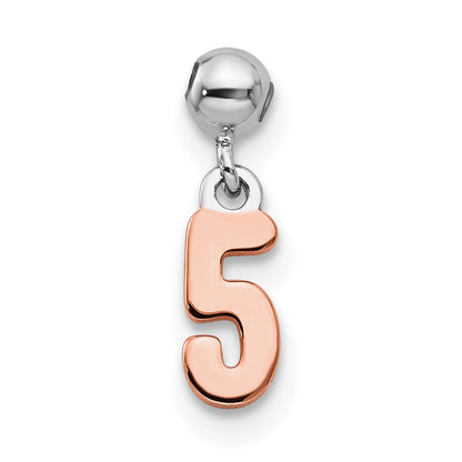 Sterling Silver Mio Memento Rhodium-Plated Rose-Tone Dangle Number 5 Charm