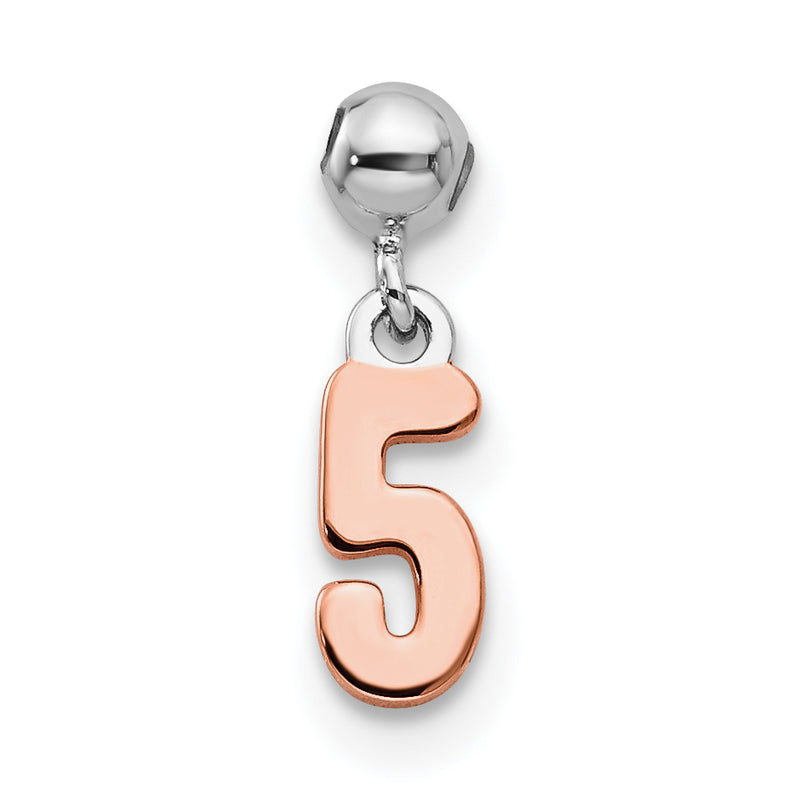 Sterling Silver Mio Memento Rhodium-Plated Rose-Tone Dangle Number 5 Charm