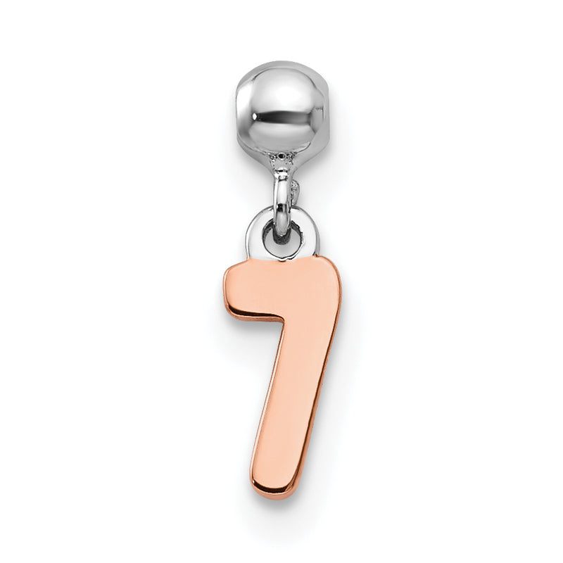 Sterling Silver Mio Memento Rhodium-Plated Rose-Tone Dangle Number 7 Charm