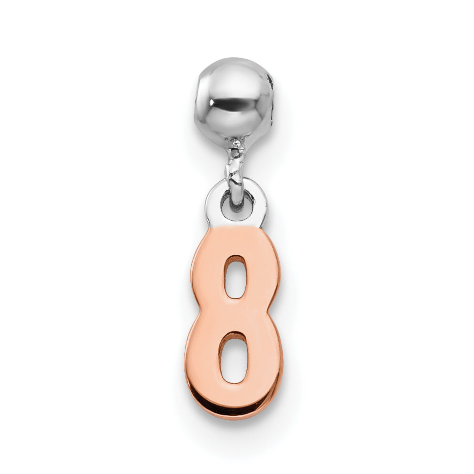 Sterling Silver Mio Memento Rhodium-Plated Rose-Tone Dangle Number 8 Charm