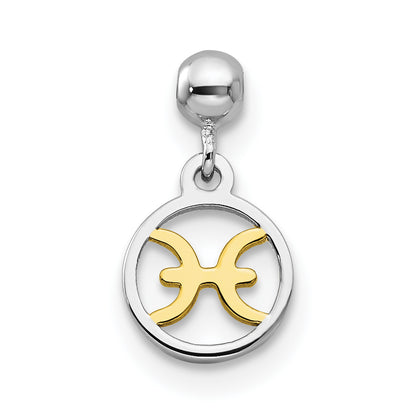 Sterling Silver Mio Memento Rhodium-Plated Gold-Tone Dangle Pisces Charm