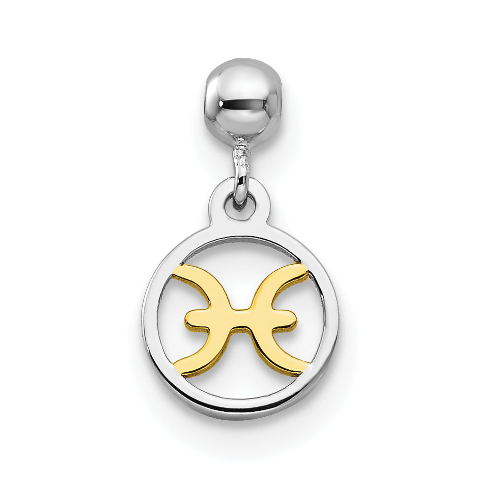 Sterling Silver Mio Memento Rhodium-Plated Gold-Tone Dangle Pisces Charm