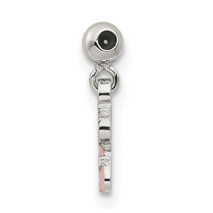 Sterling Silver Mio Memento Pink Enamel Dangle Baby Sock Charm